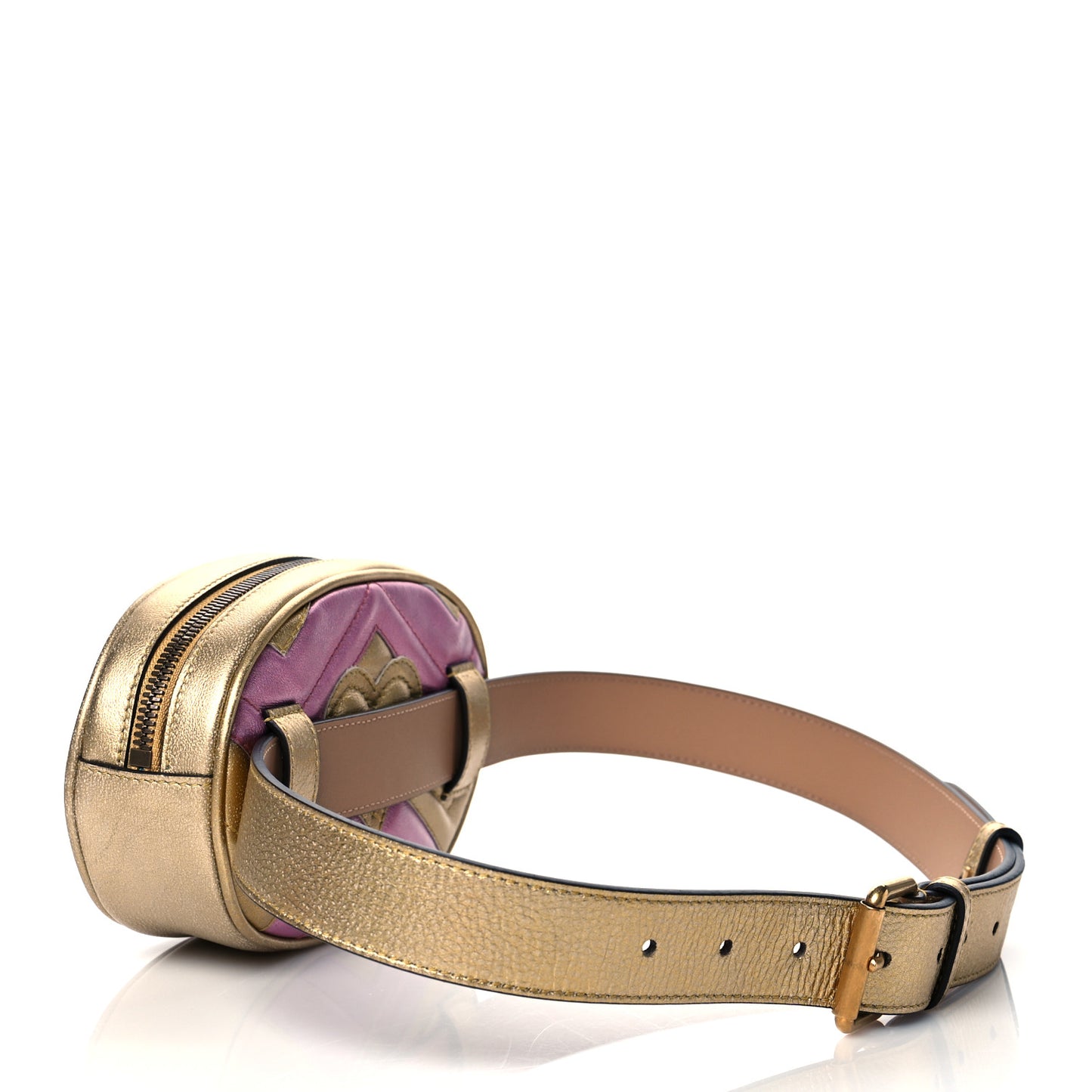 Metallic Nappa Matelasse Heart GG Marmont Belt Bag 85 34 Oro Vecchio Rosa