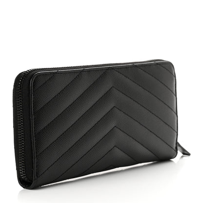 Saint Laurent Grain De Poudre Matelasse Chevron Monogram Monochrome Zip Around Wallet Black 3 of 6