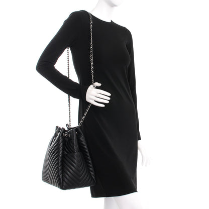 Chanel Calfskin Chevron Large Urban Spirit Drawstring Bag Black 2 of 7