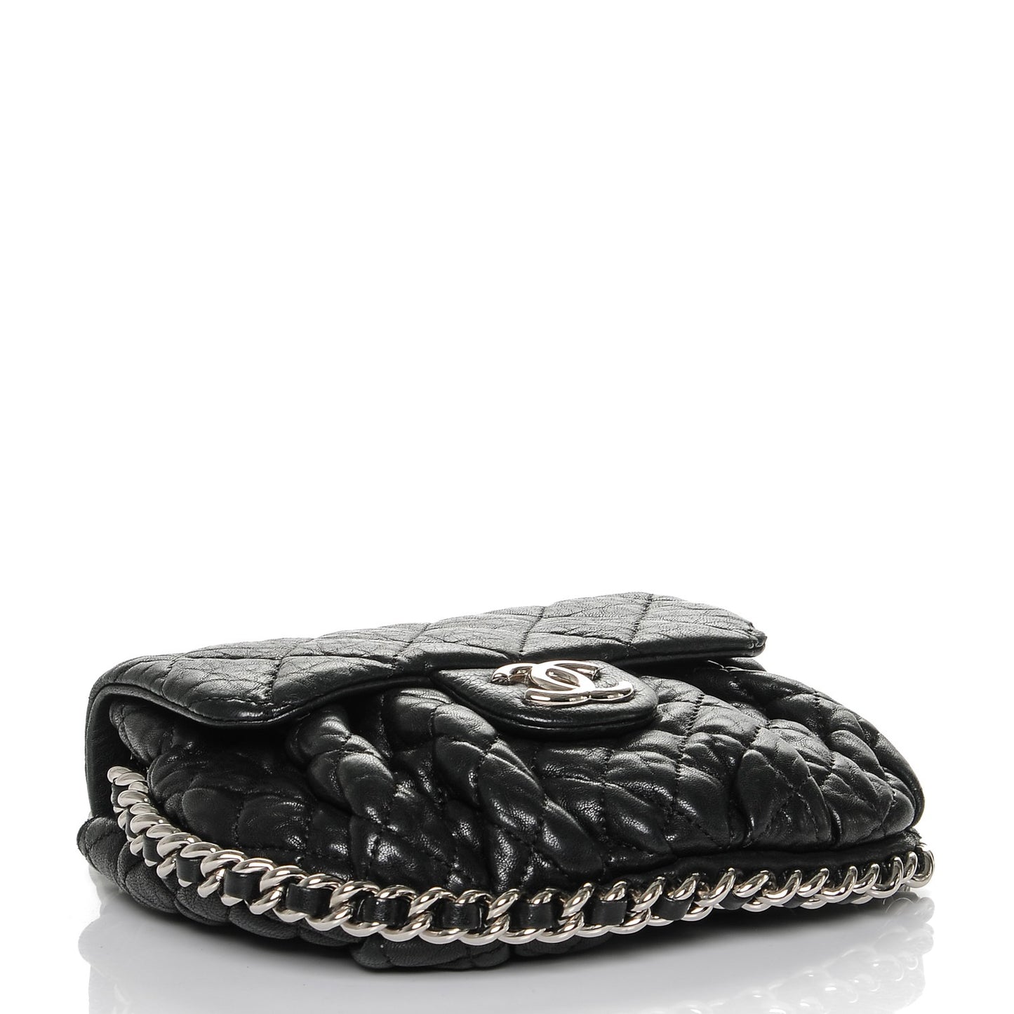 Washed Lambskin Quilted Mini Chain Around Flap Black