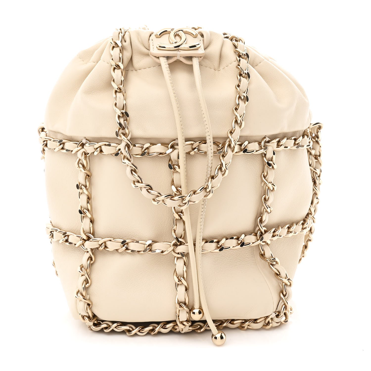 Chanel Lambskin Bucket Chain Drawstring Bag Beige 1 of 10