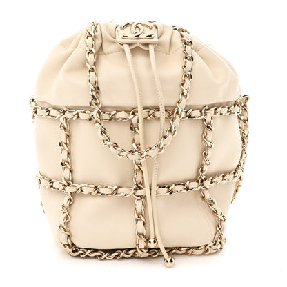 Chanel Lambskin Bucket Chain Drawstring Bag Beige 1 of 10