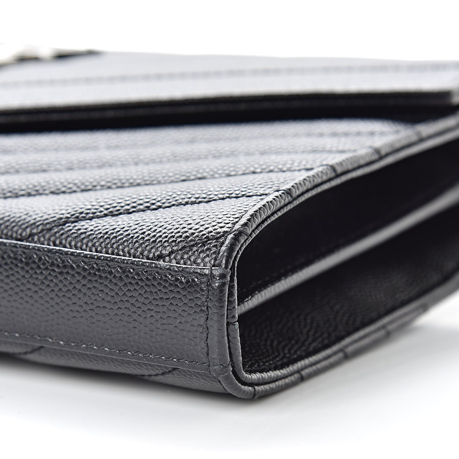 Saint Laurent Grain De Poudre Matelasse Chevron Monogram Chain Wallet Black 10 of 13