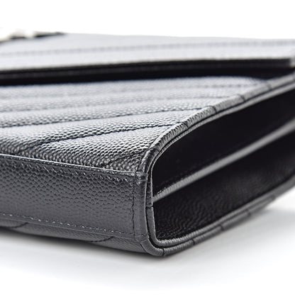 Saint Laurent Grain De Poudre Matelasse Chevron Monogram Chain Wallet Black 10 of 13