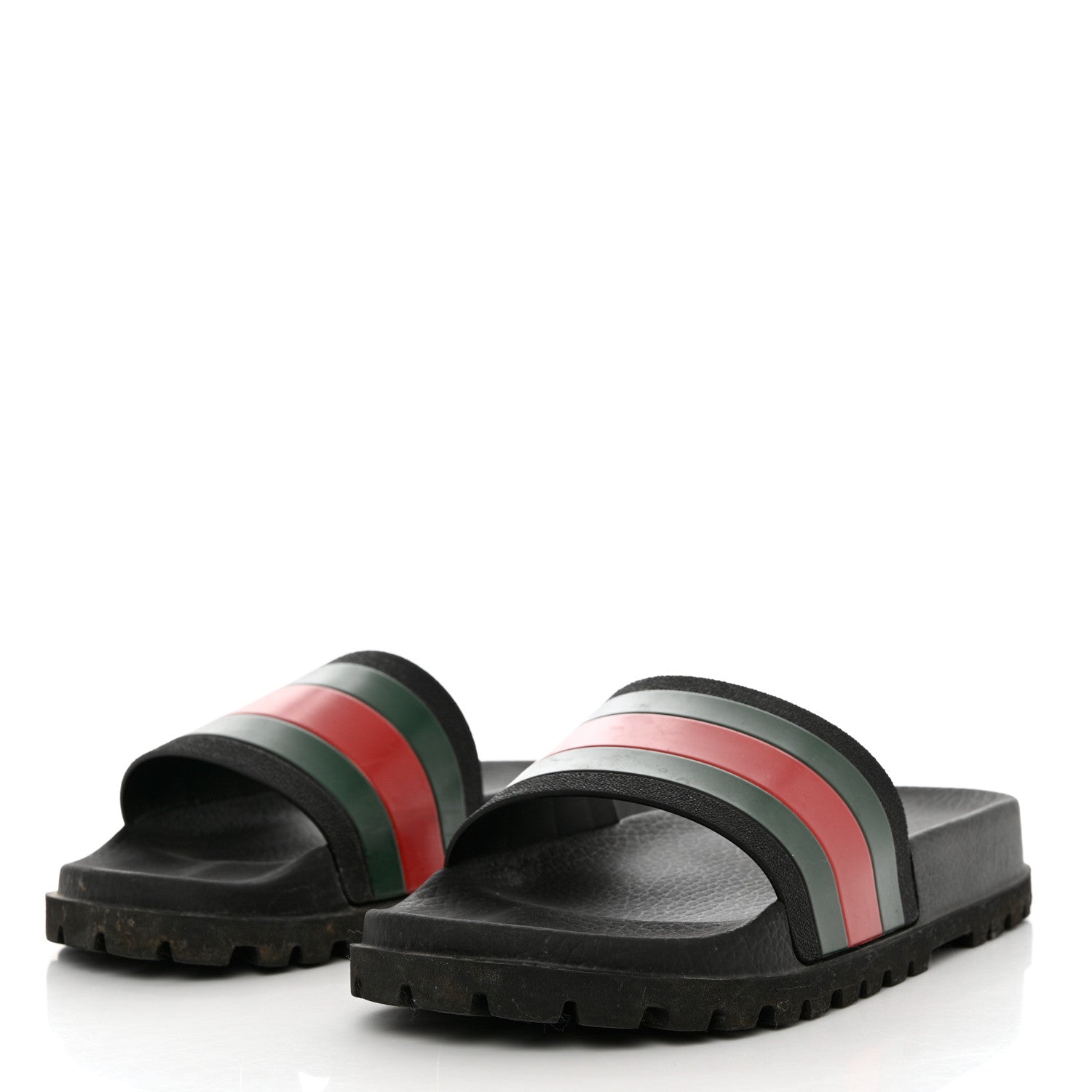 Gucci Rubber Web Mens Lug Sole Slide Sandals 10 Black Green Red 3 of 11