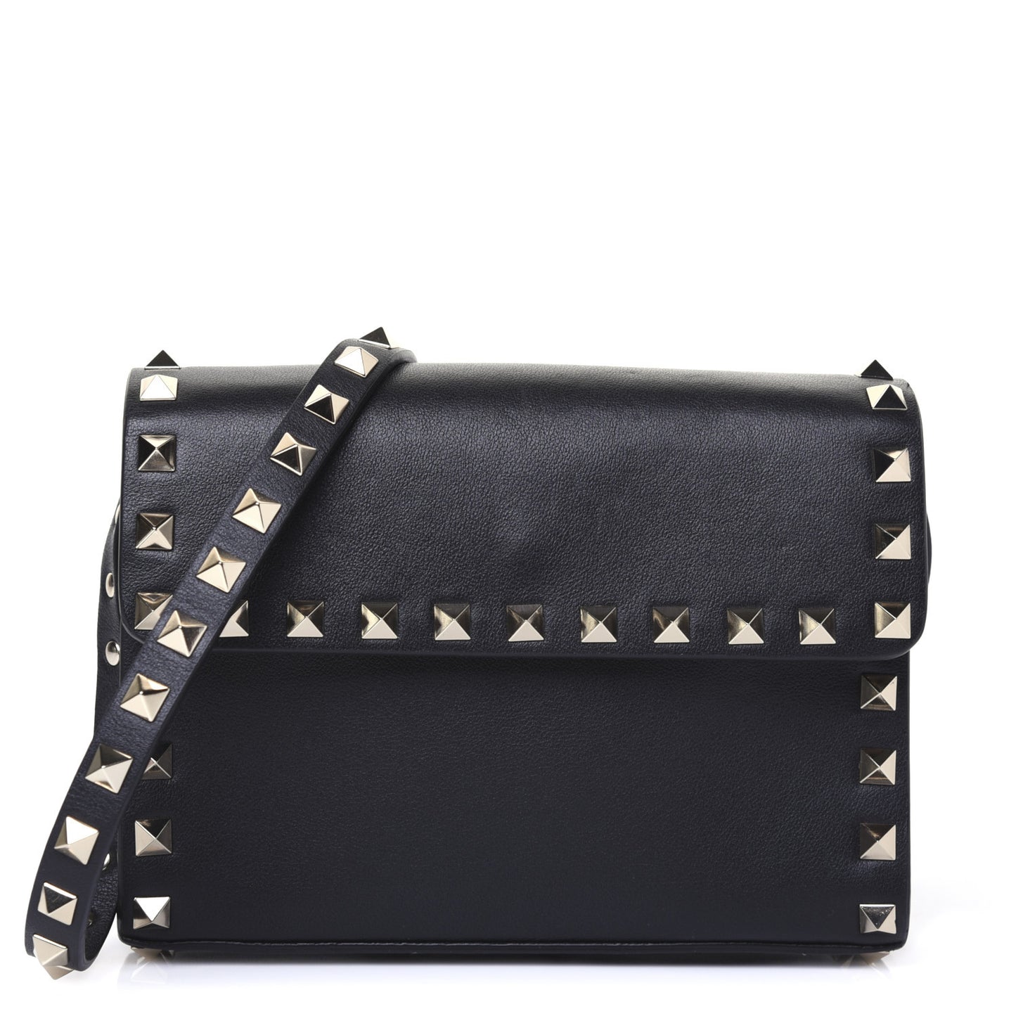 Vitello Rockstud Flap Crossbody Bag Black
