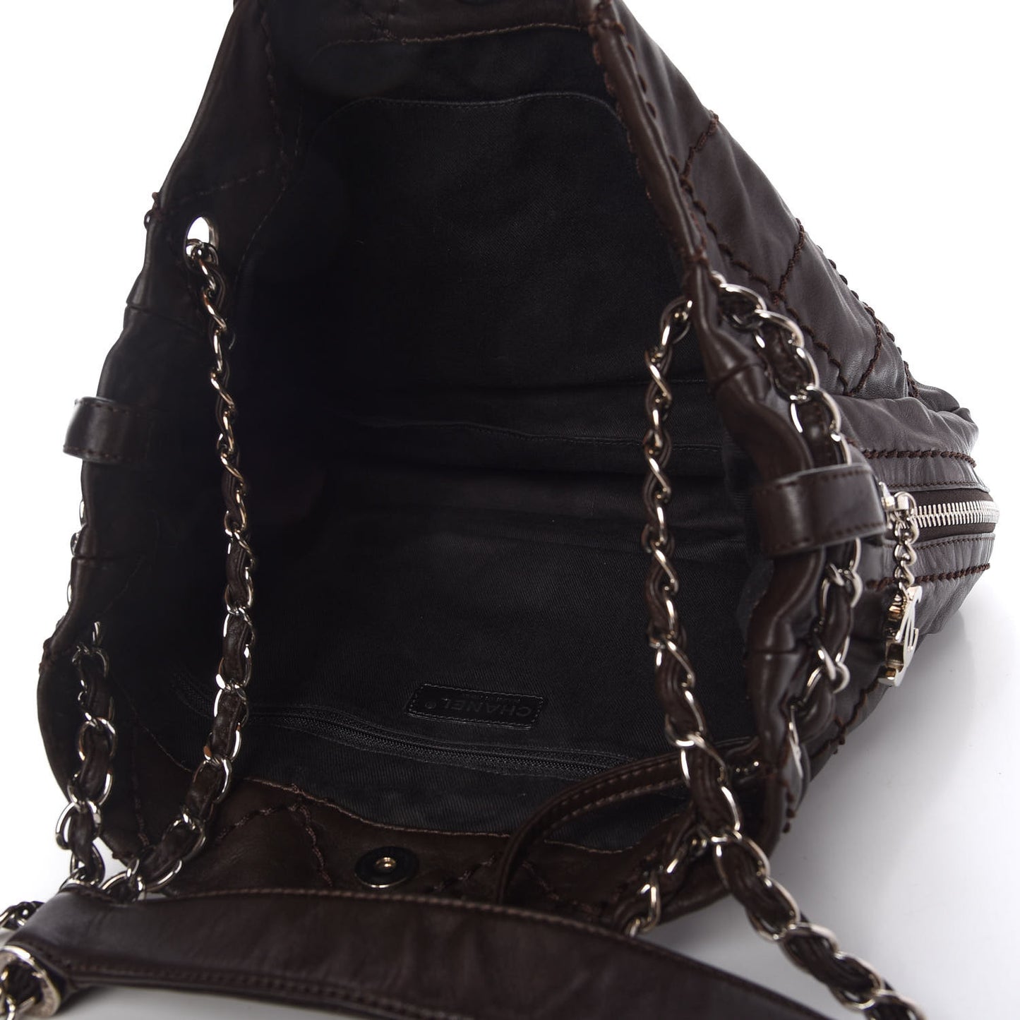 Calfskin Stitched Expandable Tote Brown