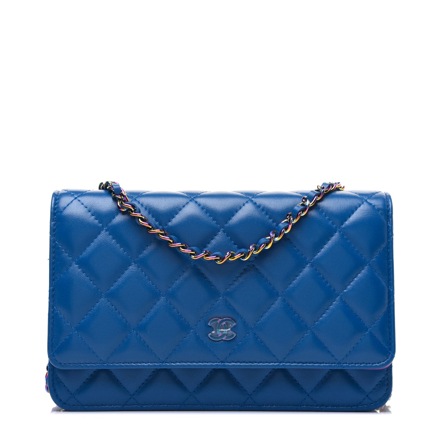 Lambskin Quilted Wallet On Chain WOC Dark Blue Pink