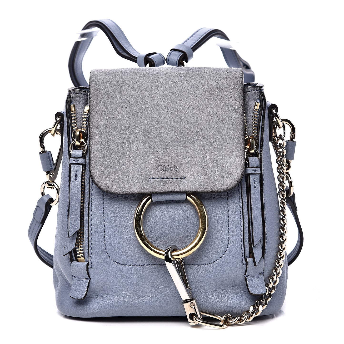 Suede Calfskin Mini Faye Backpack Washed Blue