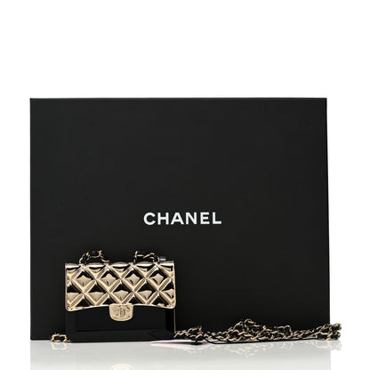 Chanel Metal Resin Lambskin Flap Bag Long Necklace Gold Black 5 of 5