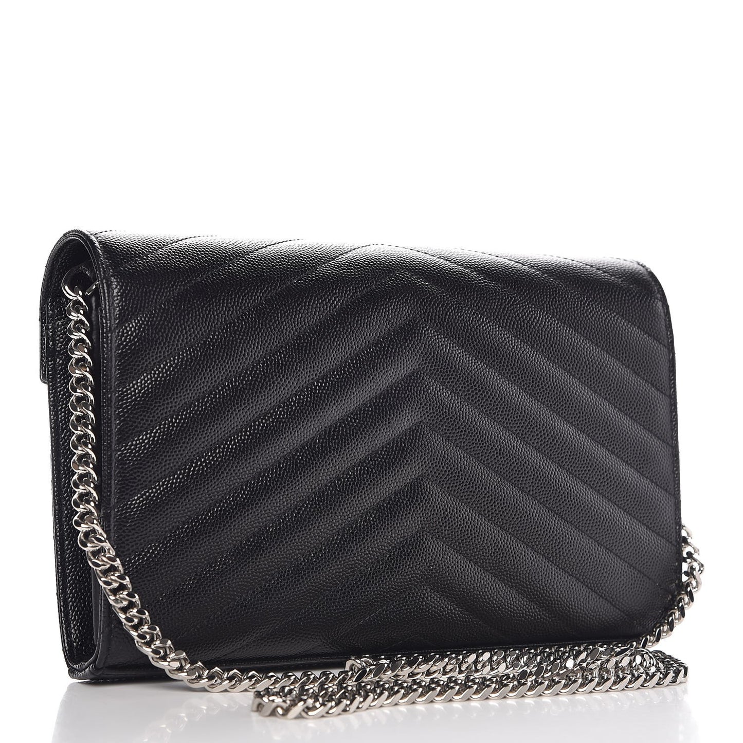 Grain De Poudre Matelasse Chevron Monogram Chain Wallet Black