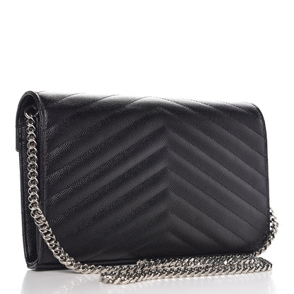 Saint Laurent Grain De Poudre Matelasse Chevron Monogram Chain Wallet Black 3 of 6