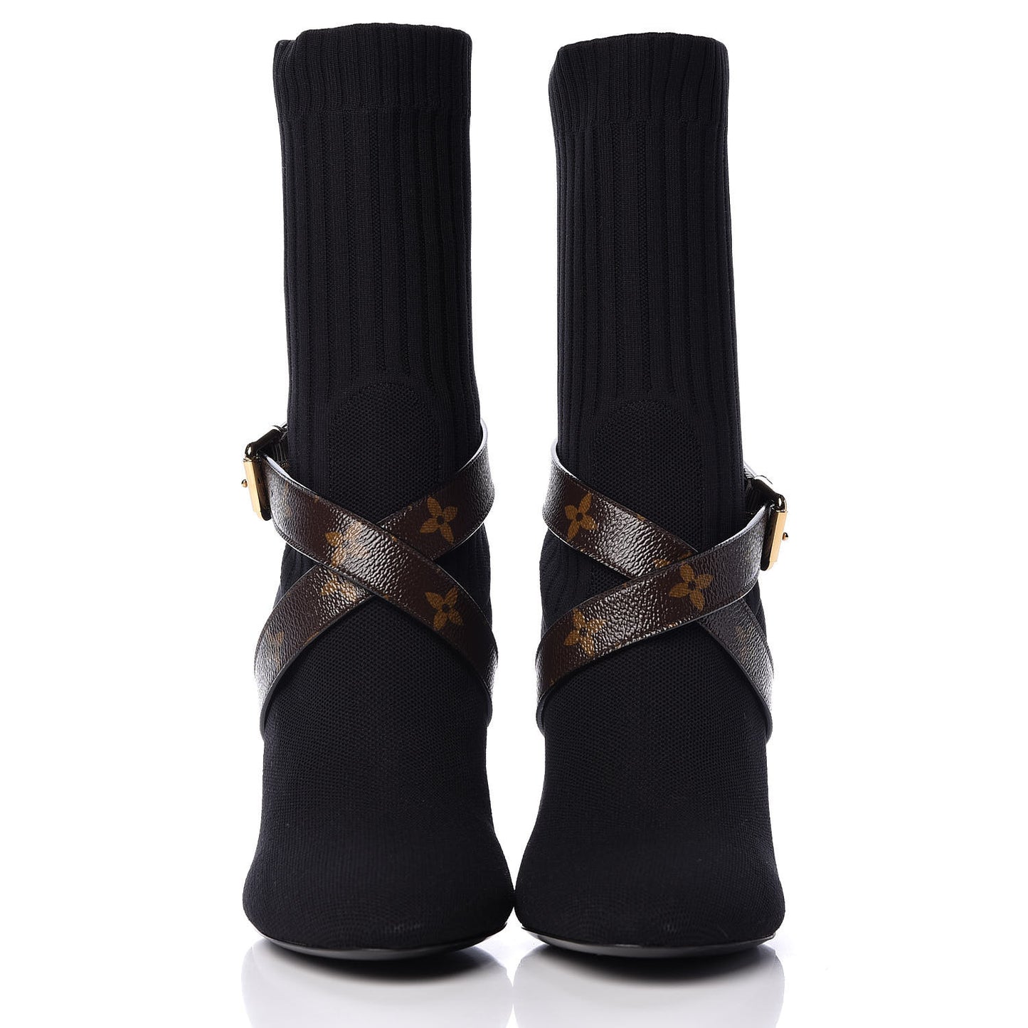 Monogram Stretch Fabric Silhouette Ankle Boots 40 Black