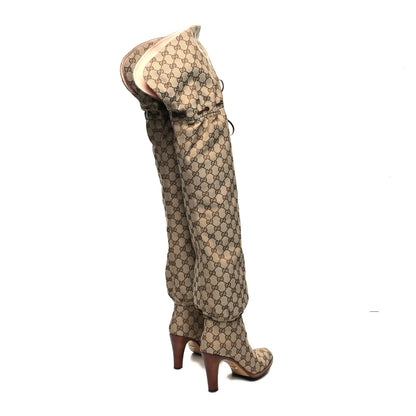 Gucci Monogram Over the Knee Boots 37 Beige Ebony 4 of 6