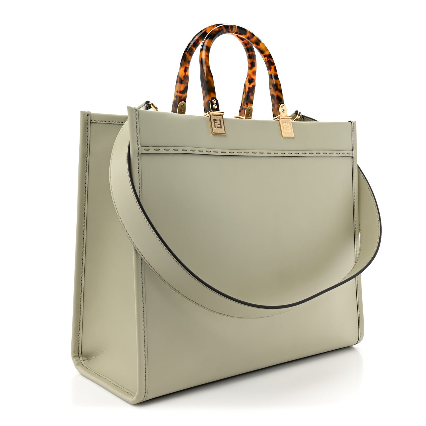 Vitello King Plexiglass Logo Embossed Medium Fendi Sunshine Shopper Tote Green Tea