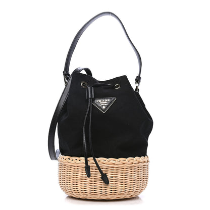Prada Wicker Canvas Bucket Bag Black 1 of 4