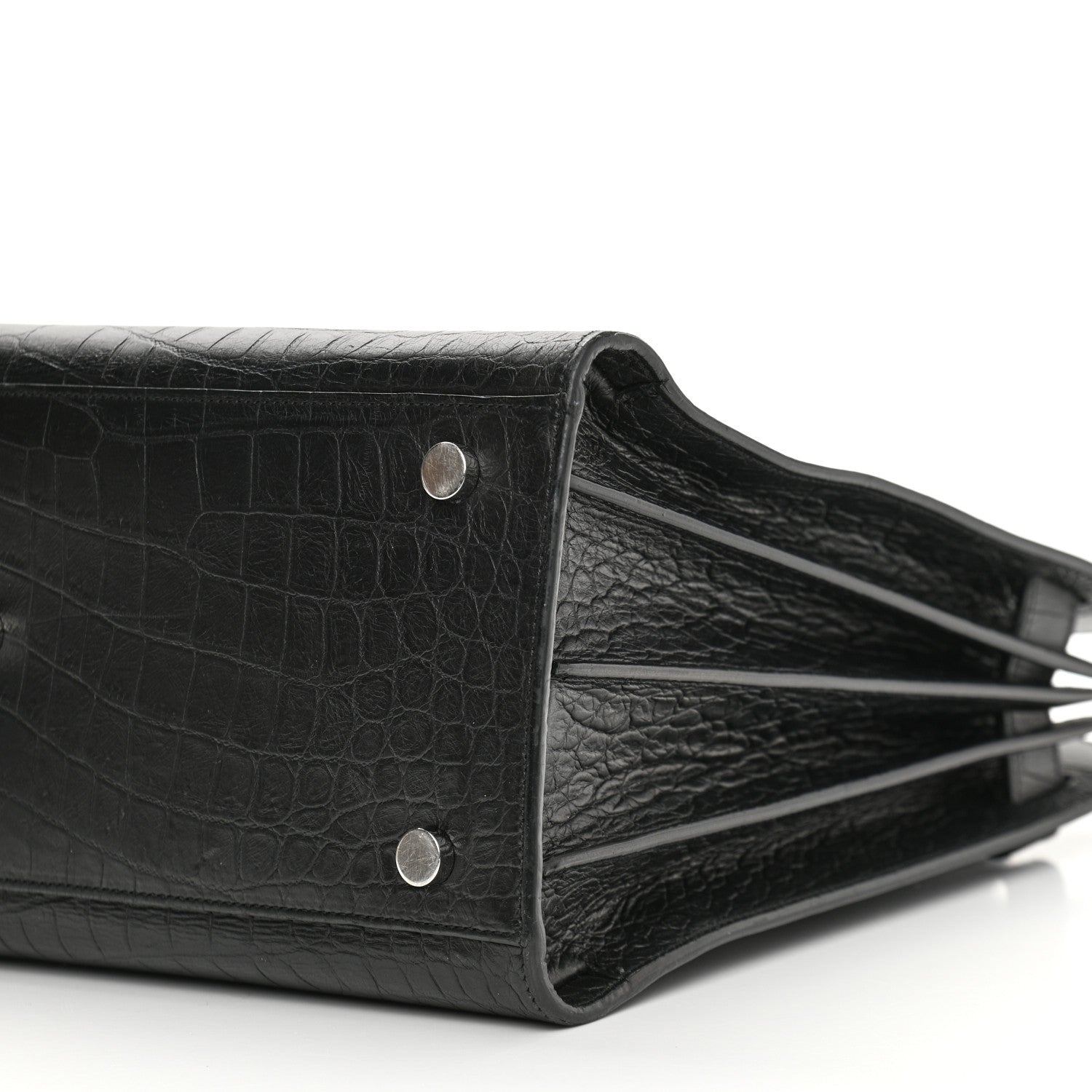 Saint Laurent Calfskin Crocodile Embossed Small Sac de Jour Black 9 of 9