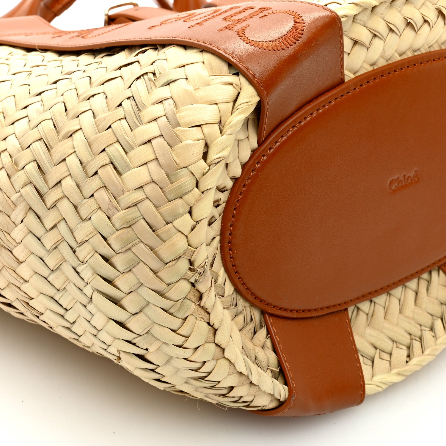 Chloe Raffia Smooth Calfskin Medium Sense Basket Caramel 7 of 8
