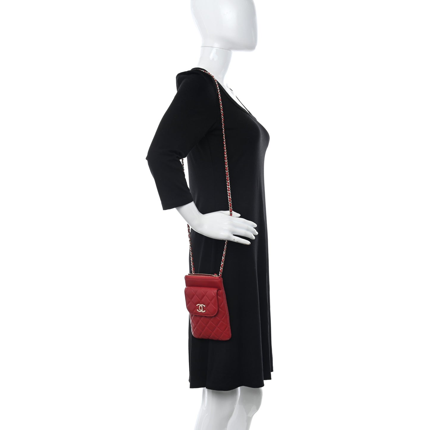 Lambskin Quilted CC Phone Holder Red