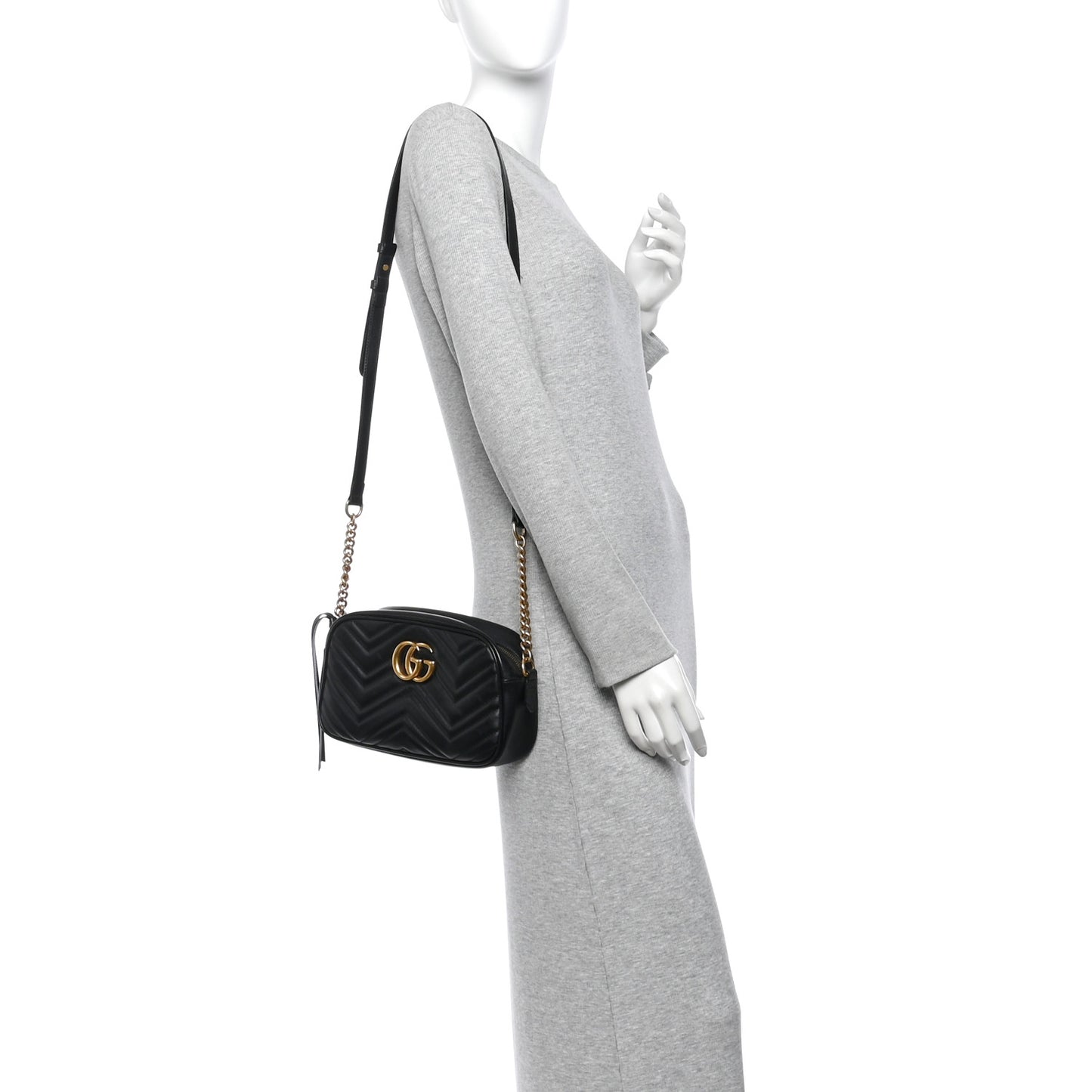 Calfskin Matelasse Small GG Marmont Chain Shoulder Bag Black