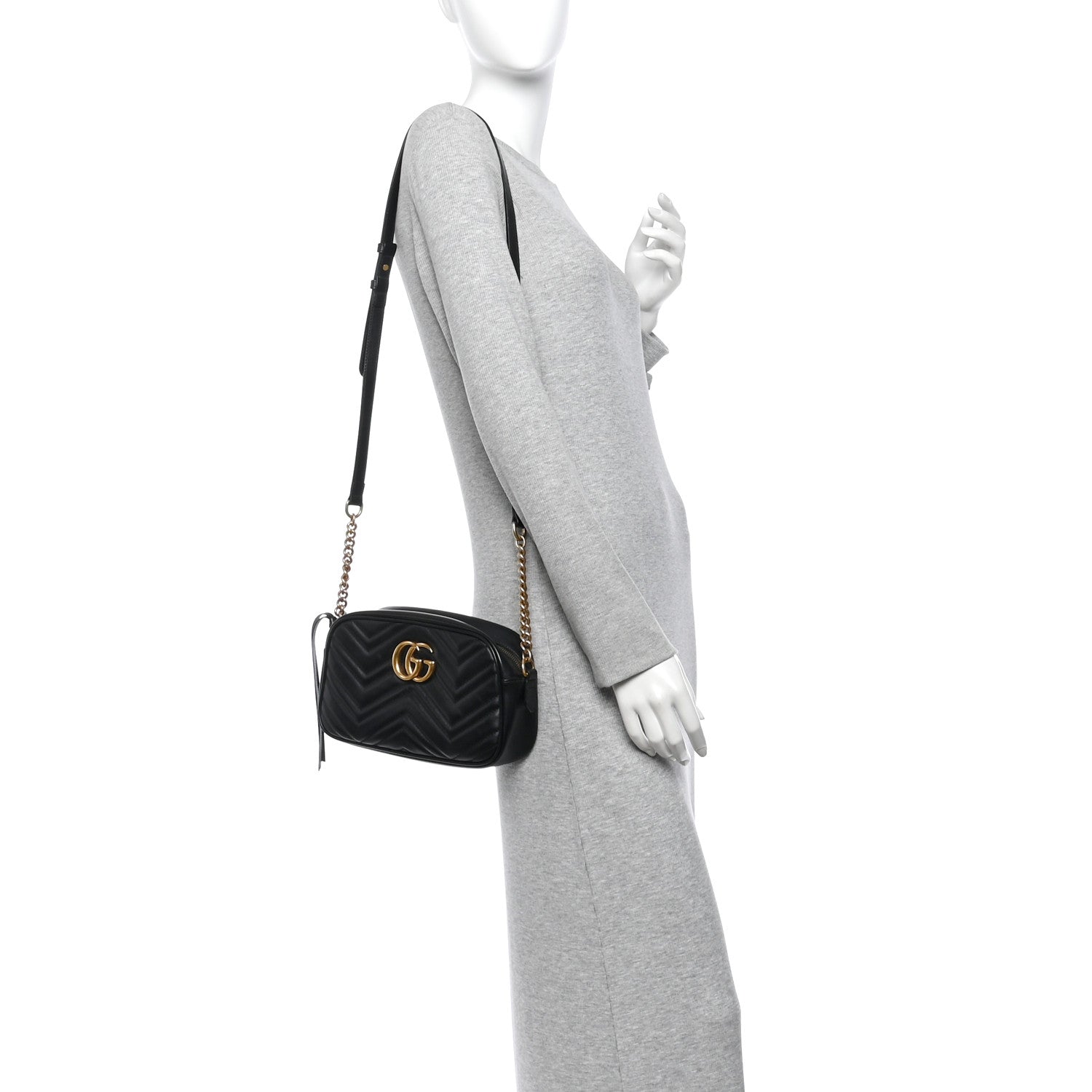 Gucci Calfskin Matelasse Small GG Marmont Chain Shoulder Bag Black 2 of 12