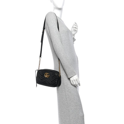 Gucci Calfskin Matelasse Small GG Marmont Chain Shoulder Bag Black 2 of 12