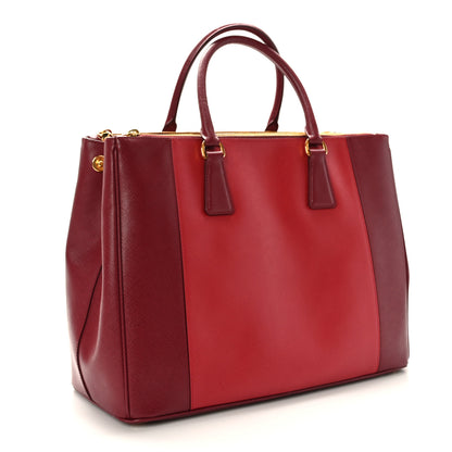 Prada Saffiano Lux Bi-Color Large Galleria Double Zip Tote Cerise Fuoco 3 of 8
