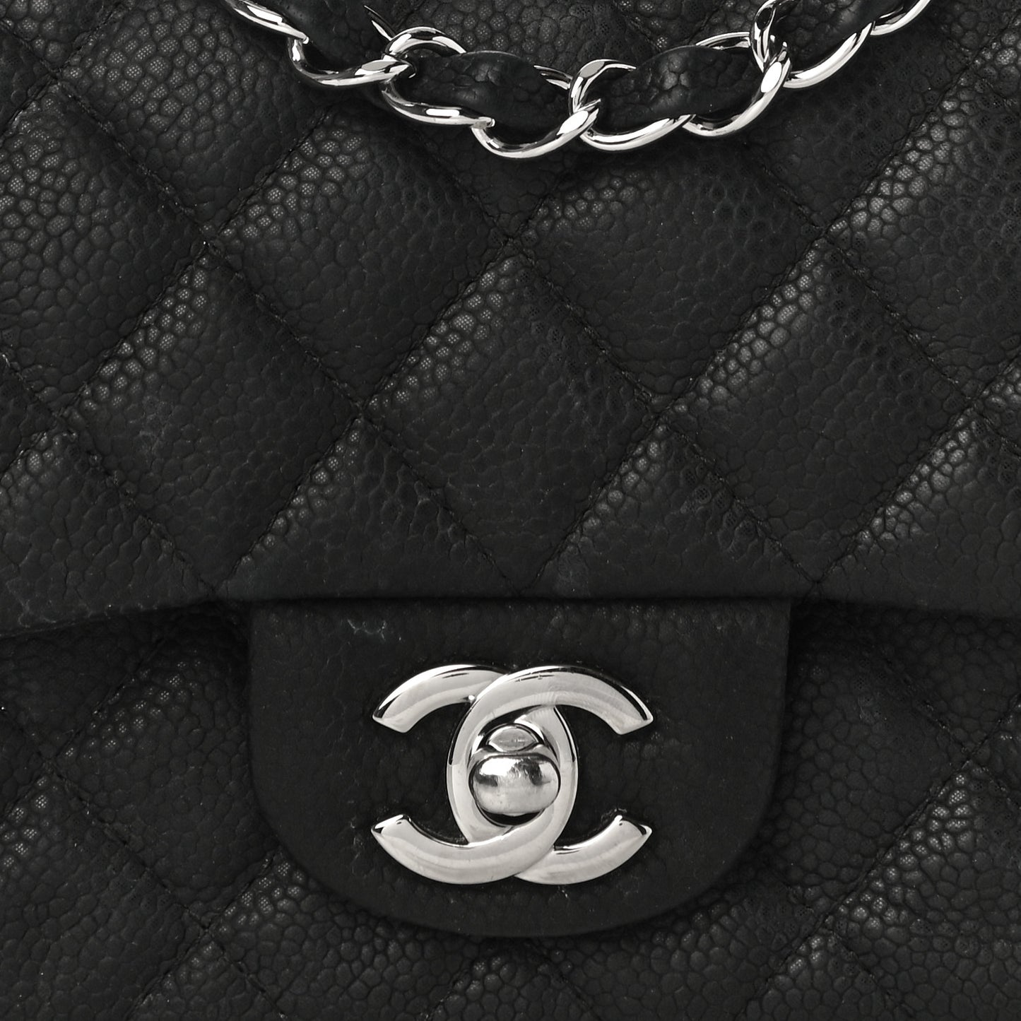 Iridescent Caviar Quilted Mini Square Flap Black