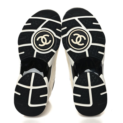 Chanel Mesh Suede Calfskin Grained Calfskin Womens CC Sneakers 38 White Black 5 of 7