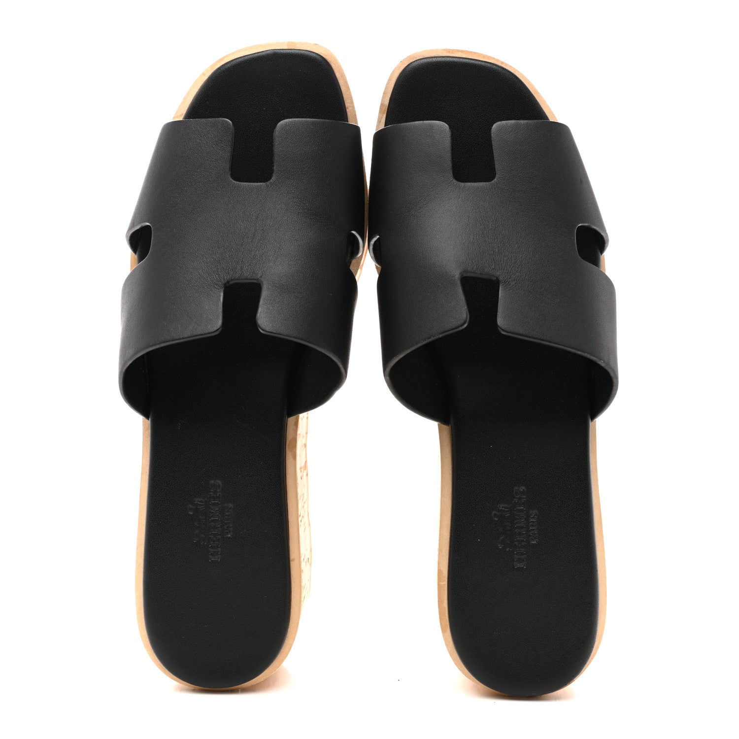 Hermes Calfskin Cork Eze 30 Sandals 37 Black 2 of 10