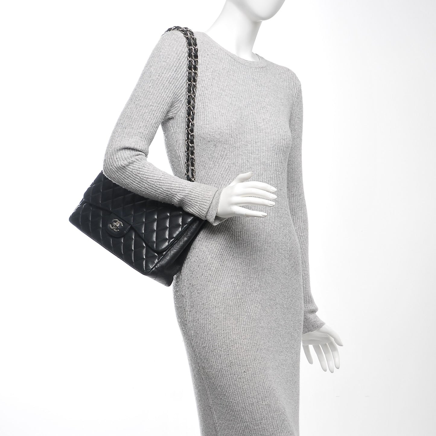 Lambskin Quilted Jumbo Single Flap Black