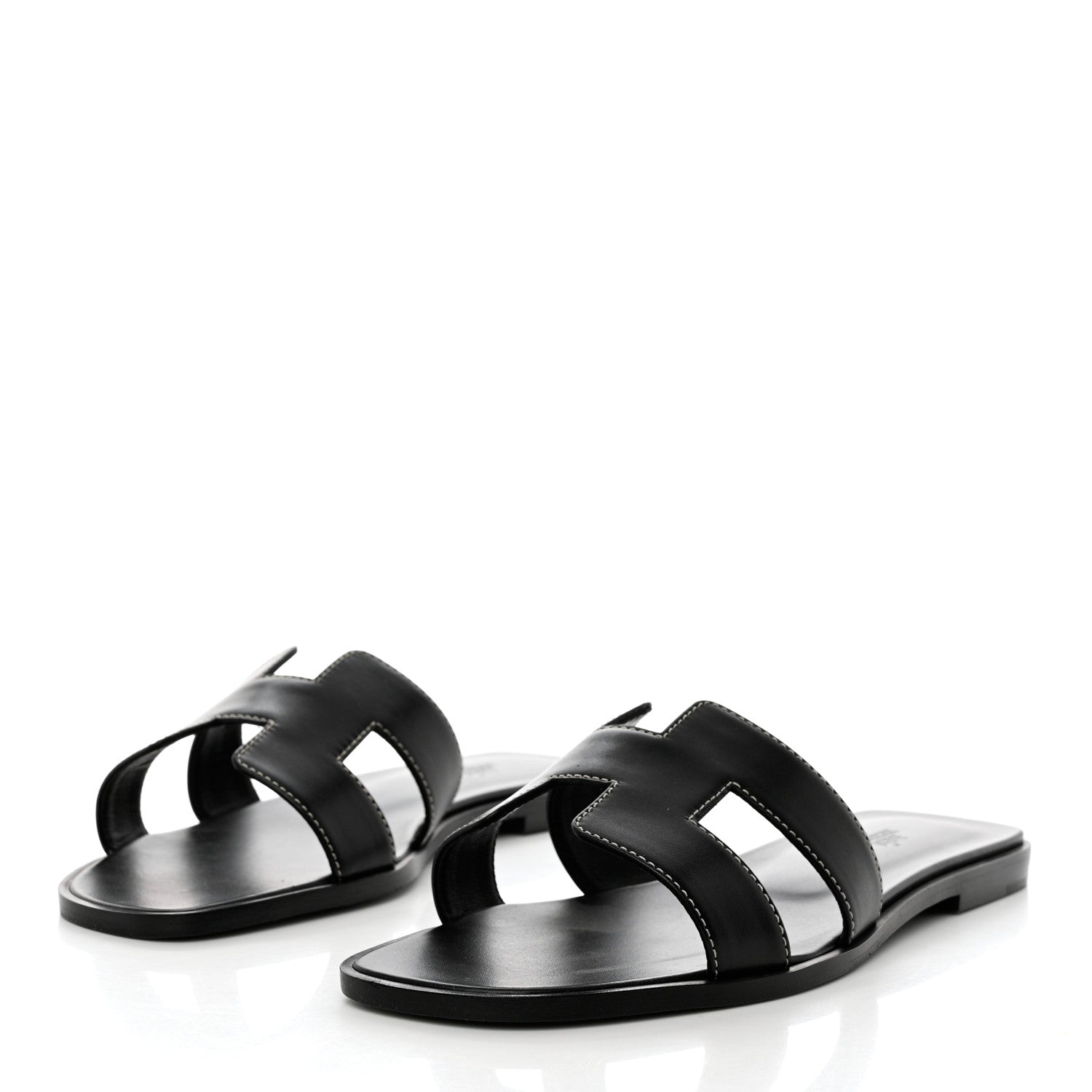Hermes Box Calfskin Oran Sandals 39.5 Black 3 of 10
