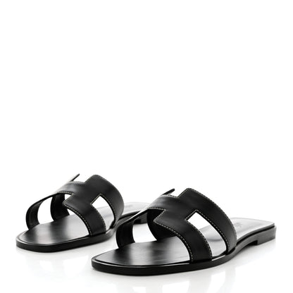 Hermes Box Calfskin Oran Sandals 39.5 Black 3 of 10