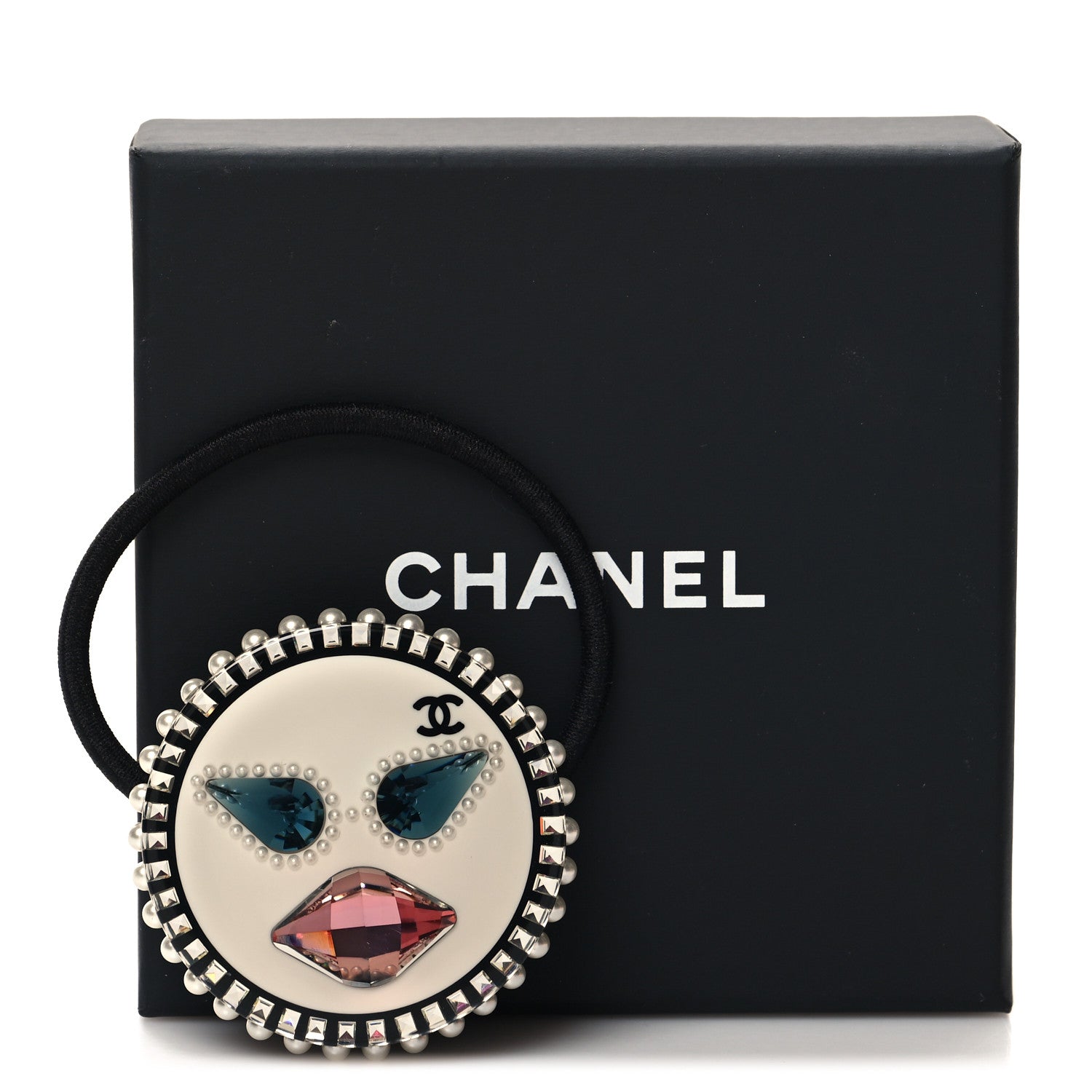 Chanel Resin Pearl Emoji Hair Tie Black White 4 of 4