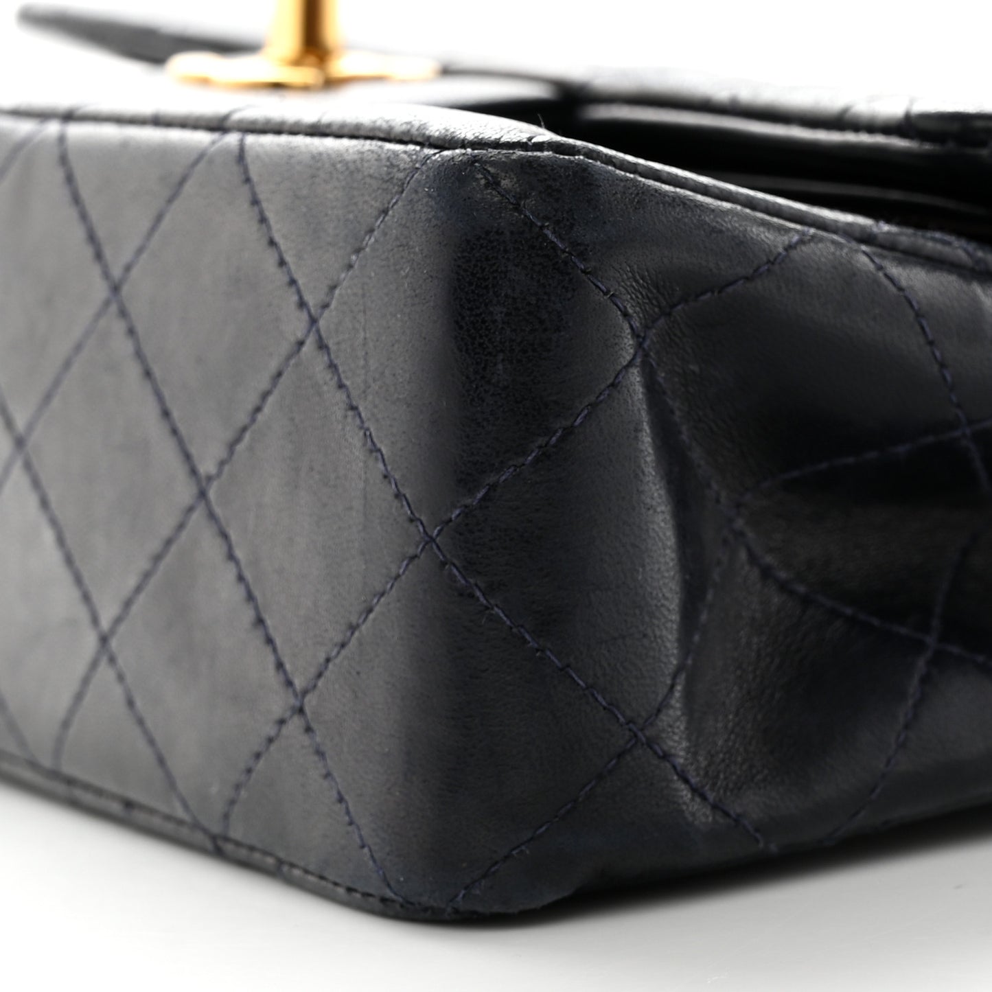 Lambskin Quilted Small Double Flap Navy