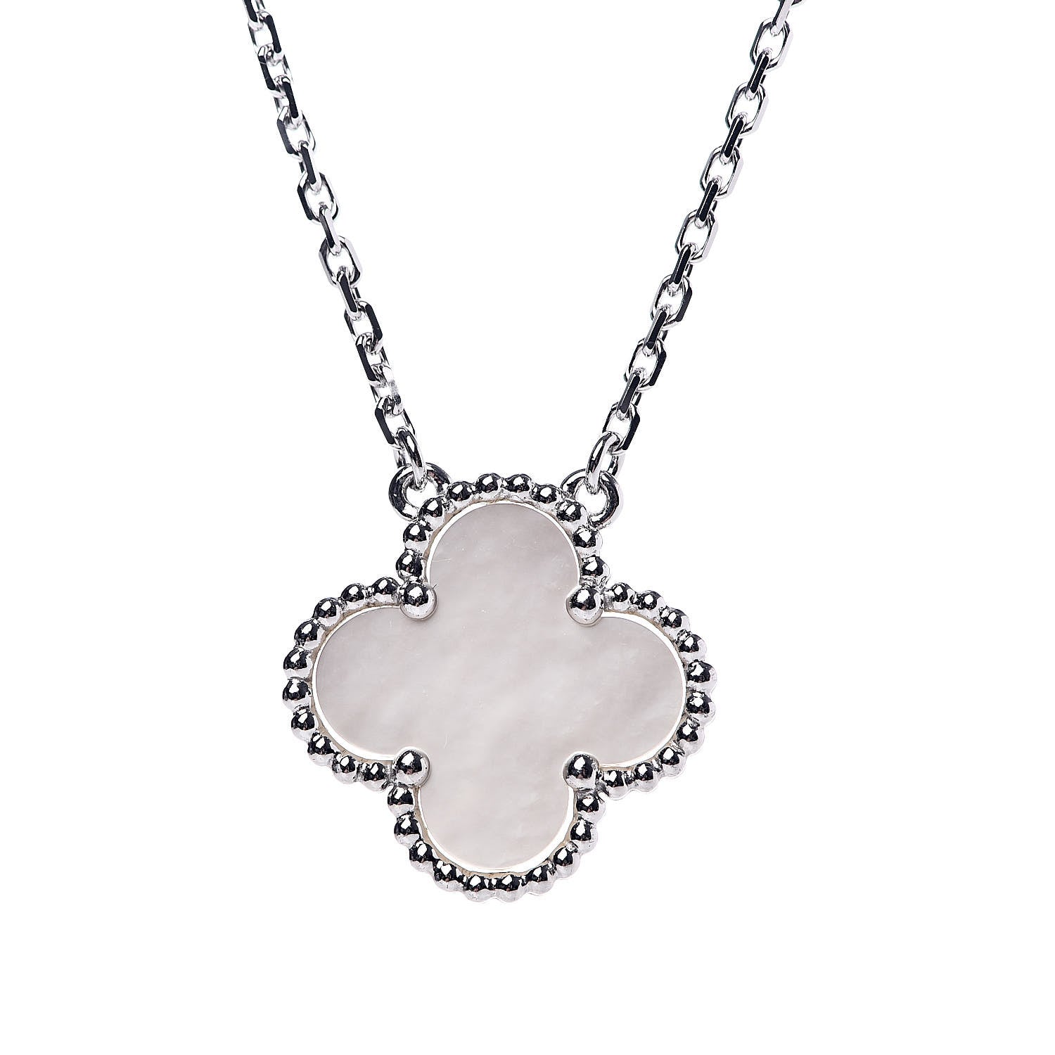 Van Cleef & Arpels 18K White Gold Mother of Pearl Vintage Alhambra Pendant Necklace 4 of 6