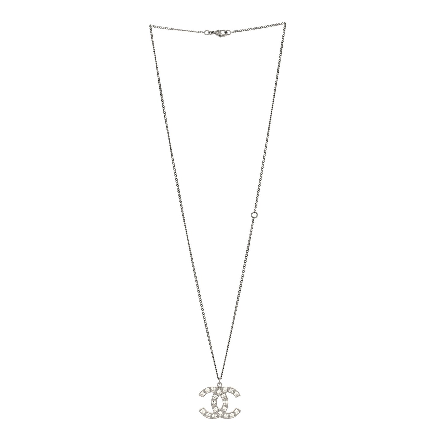 Crystal Baguette CC Necklace Silver