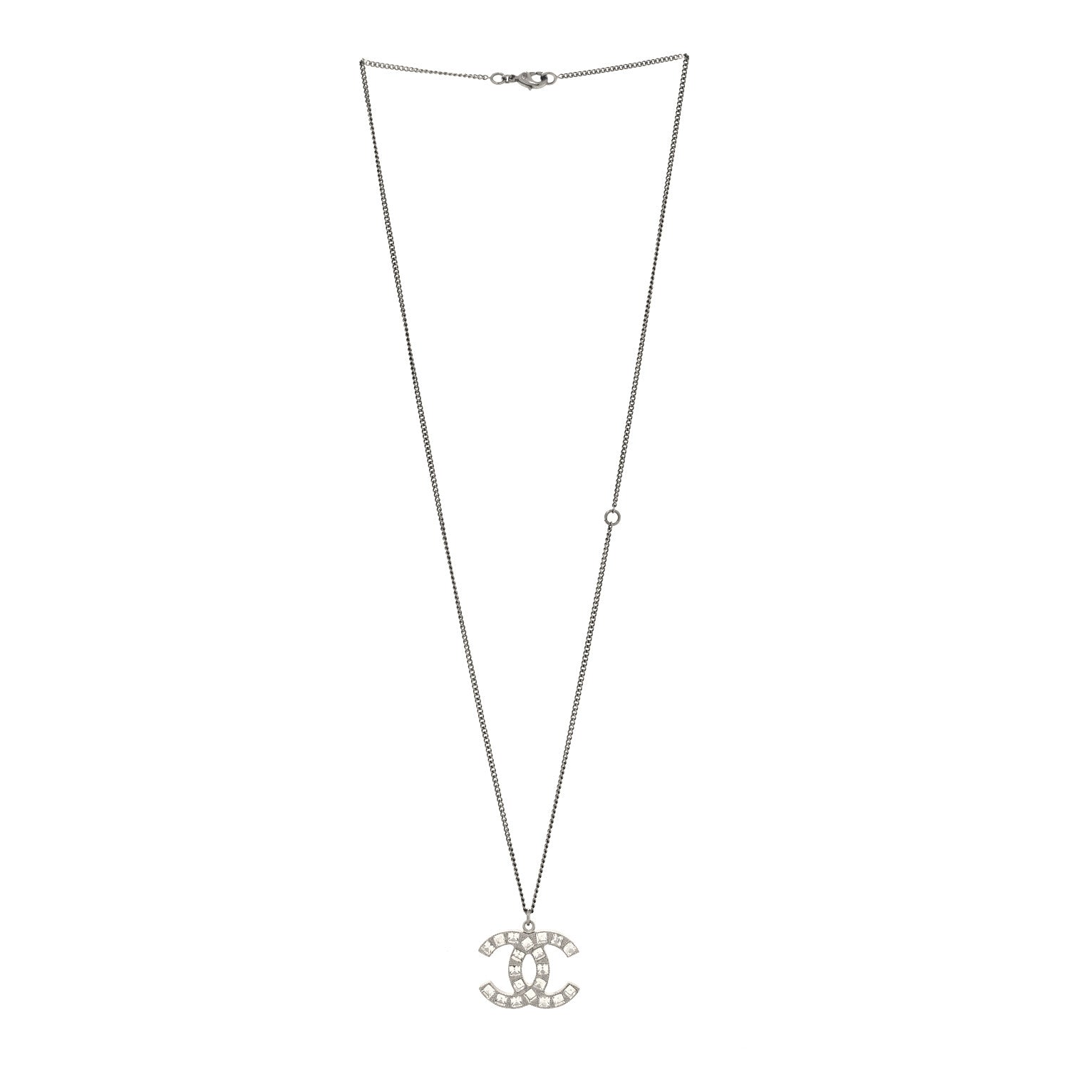 Chanel Crystal Baguette CC Necklace Silver 3 of 5
