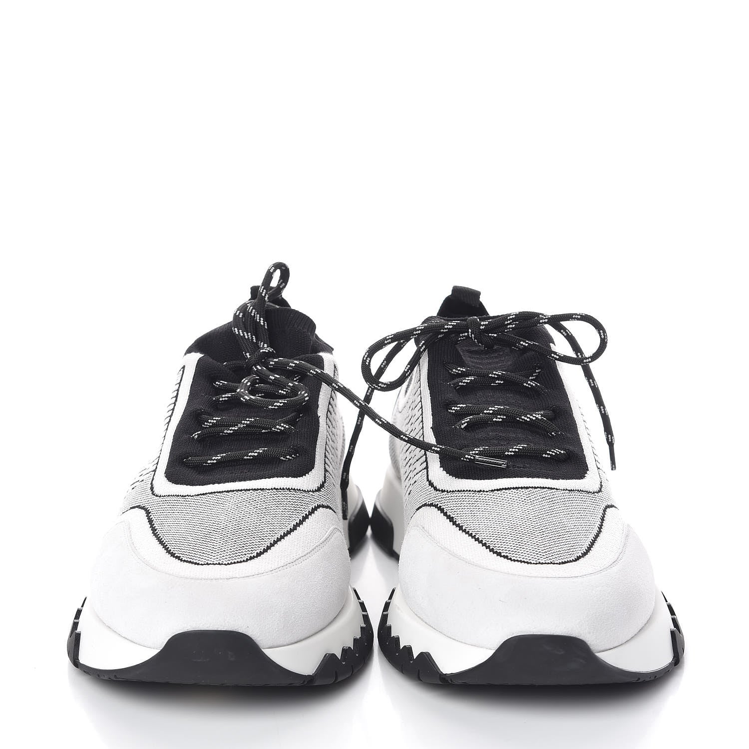 Hermes Knit Goatskin Mens Addict Sneakers 45 Black White 2 of 7