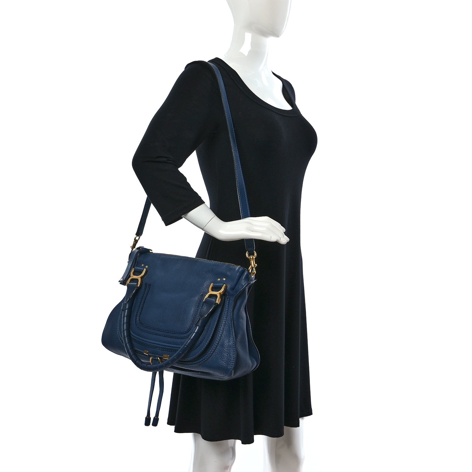 Chloe Calfskin Medium Marcie Satchel Royal Navy 2 of 21