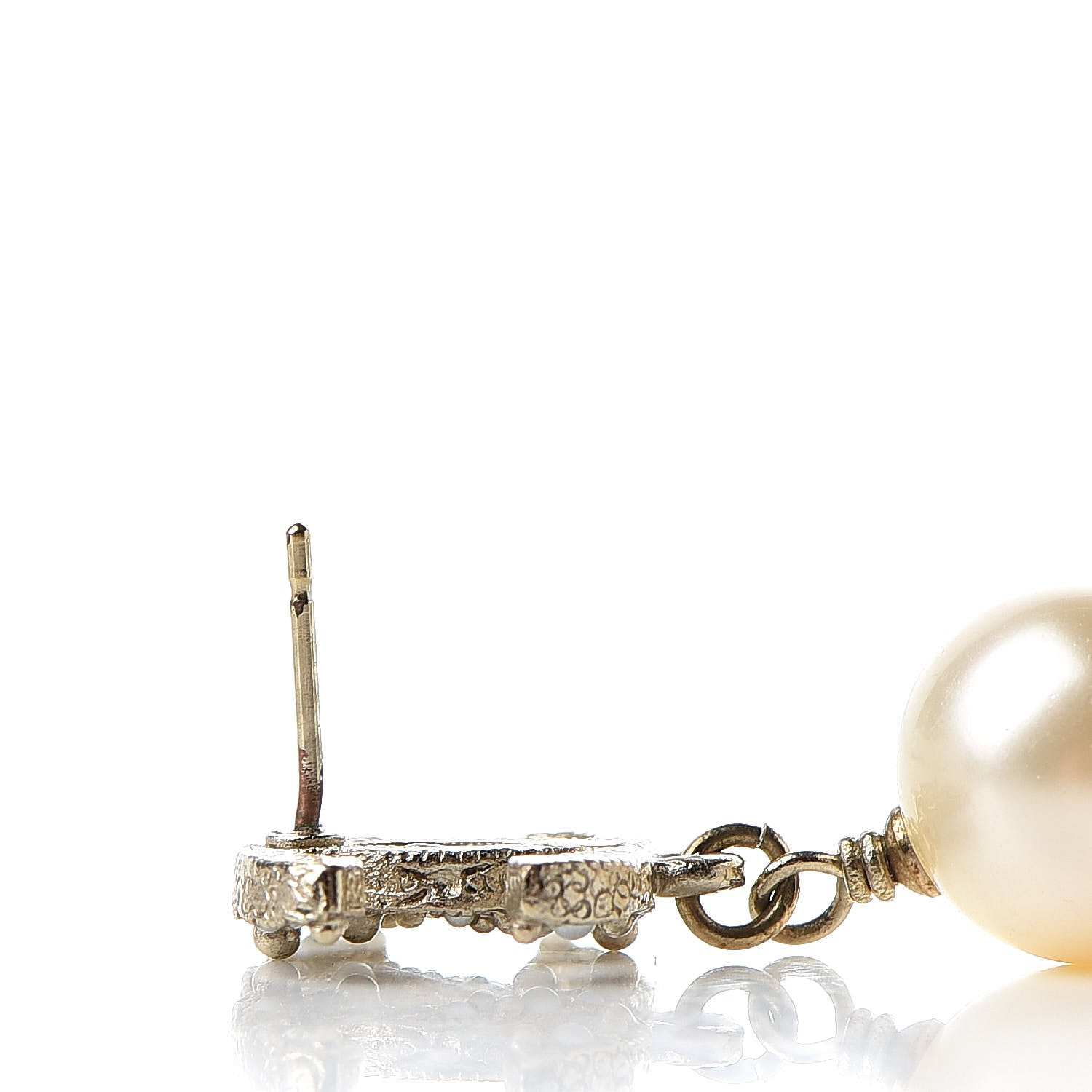 Chanel Crystal Pearl CC Drop Earrings Gold 5 of 6
