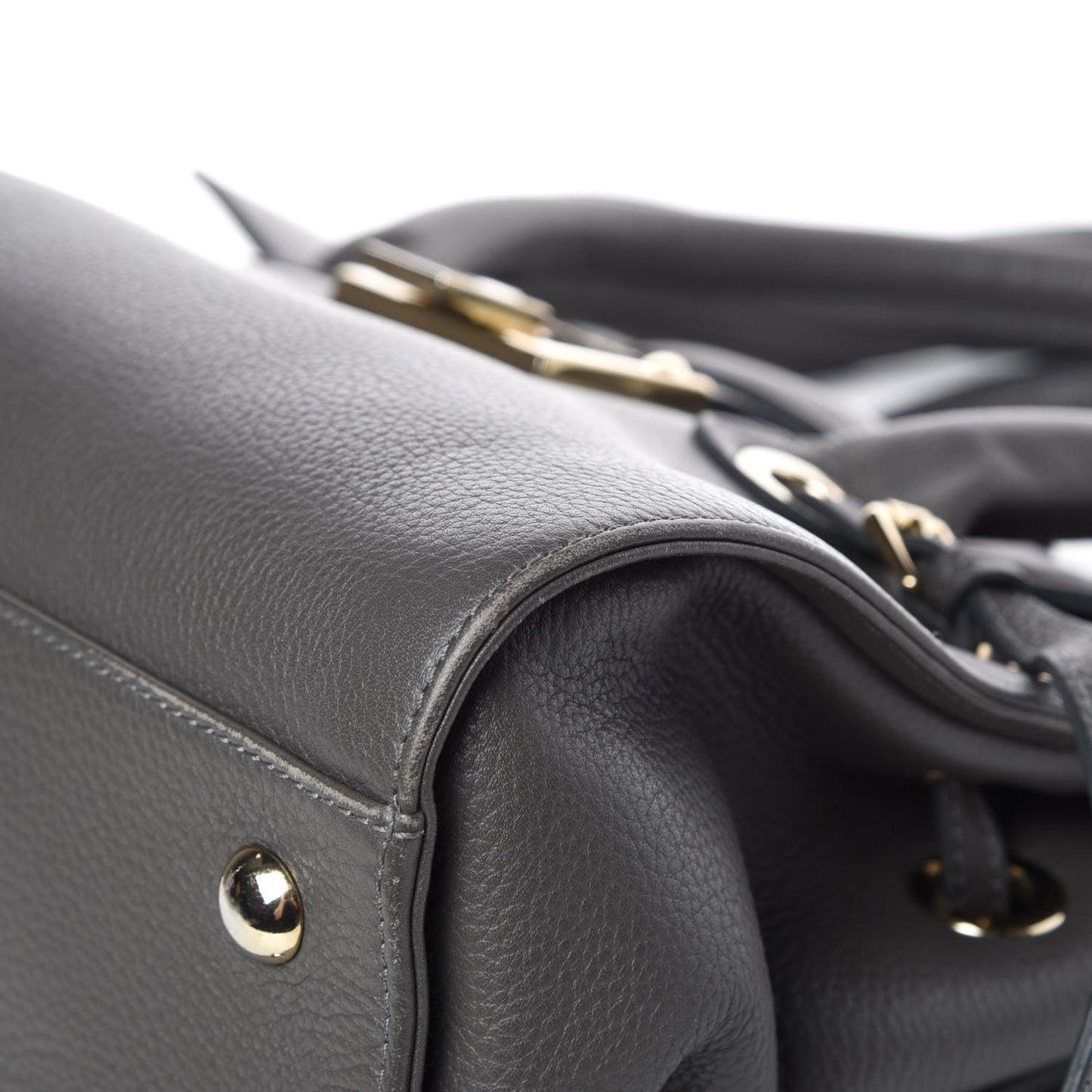 Grainy Calfskin Large Rosalie Satchel Grey