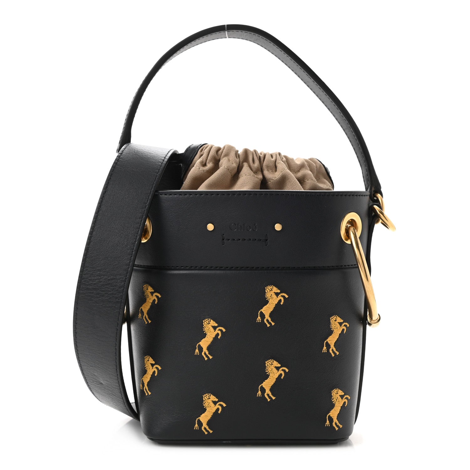 Chloe Smooth Calfskin Little Horses Embroidered Mini Roy Bucket Bag Full Blue 1 of 10