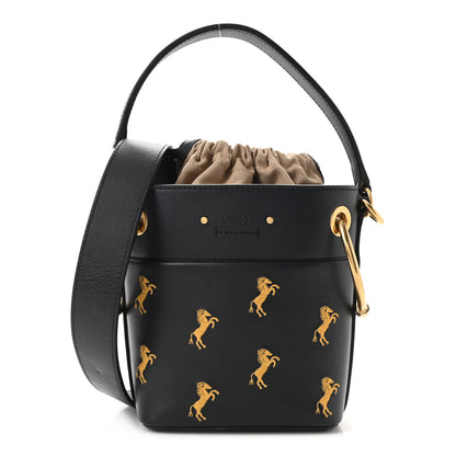 Chloe Smooth Calfskin Little Horses Embroidered Mini Roy Bucket Bag Full Blue 1 of 10