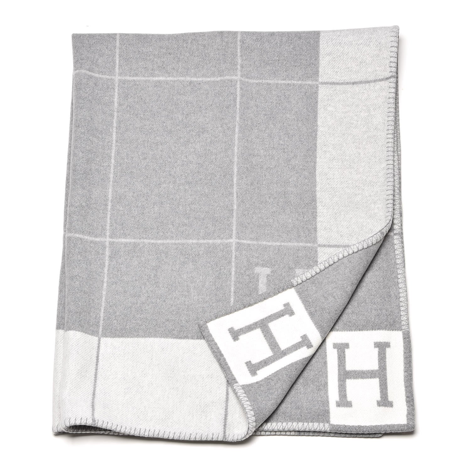 Hermes Wool Cashmere Avalon III Blanket Ecru Gris Clair 3 of 5