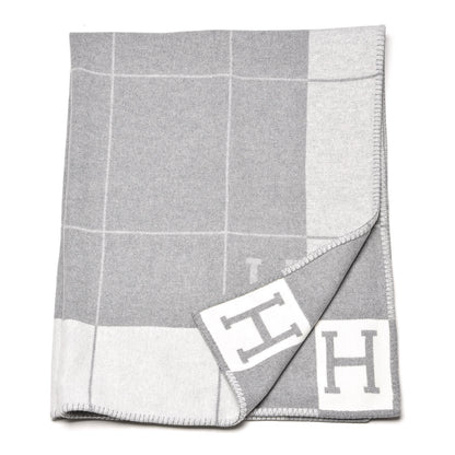 Hermes Wool Cashmere Avalon III Blanket Ecru Gris Clair 3 of 5