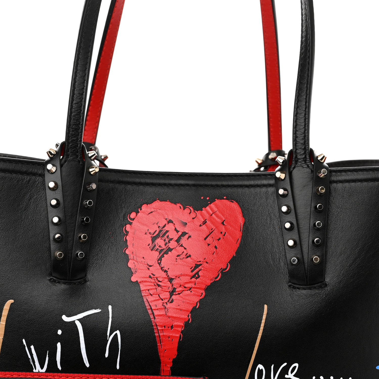 Christian Louboutin Calfskin Loubitag Spikes East West Cabata Tote Black 8 of 10