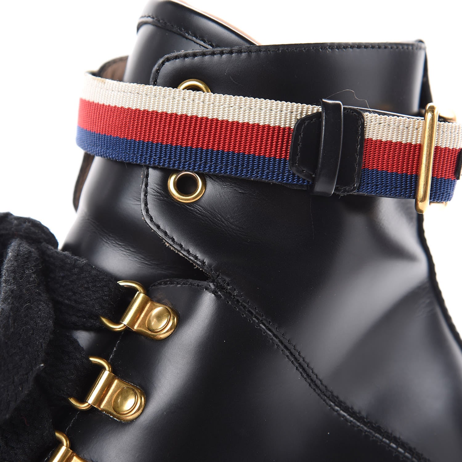 Gucci Calfskin Sylvie Web Lace Up Combat Boots Black 35.5 Black 8 of 12