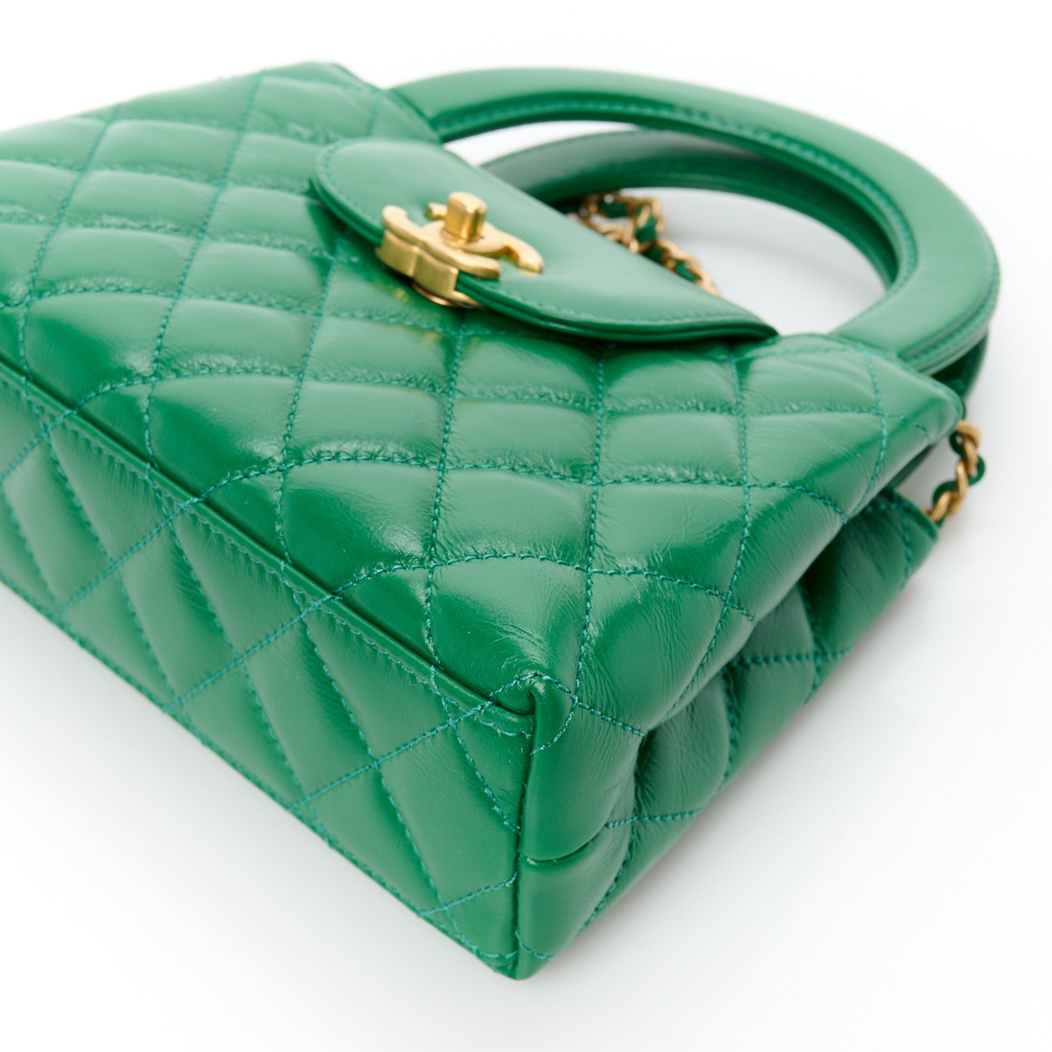 Chanel Shiny Aged Calfskin Quilted Nano Kelly Shopper Green 10 of 10