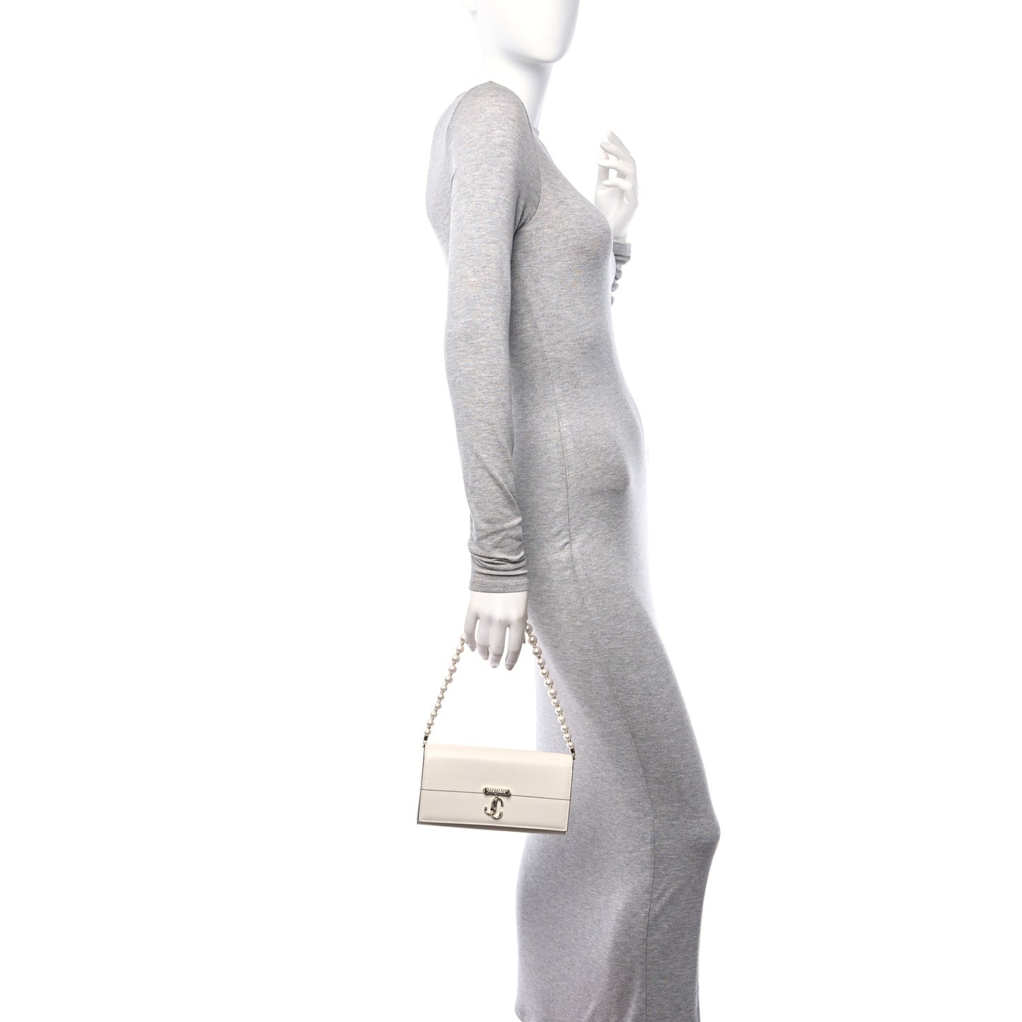 Box Calfskin Varenne Pearl Avenue Chain Clutch Latte